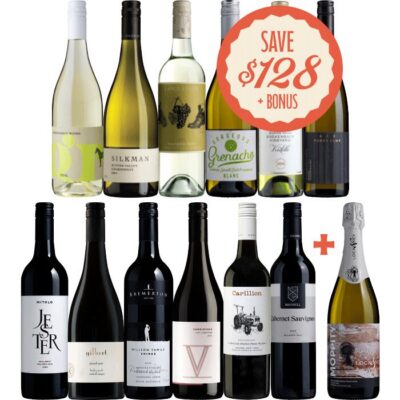 Festive Mixed Dozen Plus BONUS Sparkling, Australia multi-regional Mixed Red and White Wine Case, Wine Selectors