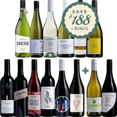 Alternatives Mixed Dozen Plus 2 Festive BONUS Bottles, Australia multi-regional Mixed Red and White Wine Case, Wine Selectors