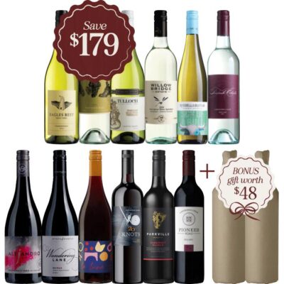 Festive Feast Mixed Dozen Plus Bonus Twin-Pack Gift, Australia multi-regional Mixed Red and White Wine Case, Wine Selectors Booze Buddie Festive Feast Mixed Dozen Plus Bonus Twin-Pack Gift, Australia multi-regional Mixed Red and White Wine Case, Wine Selectors