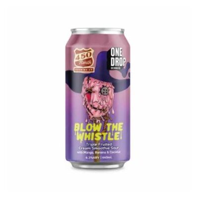 One Drop X 450 North Brewing Company Blow The Whistle Triple Fruited Cream Smoothie Sour with Mango Banana  Coconut 440ml Can - Pack of 4