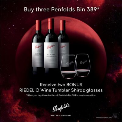 Penfolds Bin 389 2019 + Riedel O Wine Tumbler Shiraz Glasses