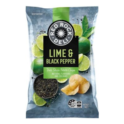 Red Rock Deli Lime & Black Pepper Potato Chips 165g Booze Buddie Red Rock Deli Lime & Black Pepper Potato Chips 165g