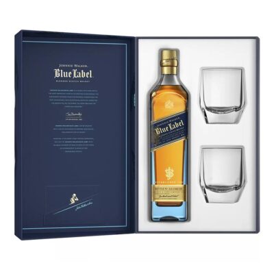 Johnnie Walker Blue Label Blended Scotch Whisky 700ml + 2 Glasses Gift Pack
