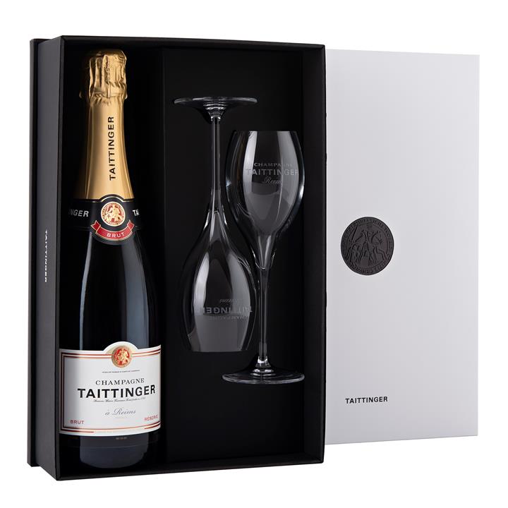 Taittinger Brut Reserve Champagne NV + Champagne Flutes Booze Buddie Taittinger Brut Reserve Champagne NV + Champagne Flutes