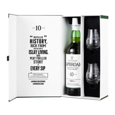 Laphroaig 10 Year Old Single Malt Scotch Whisky 700ml + 2 Glasses