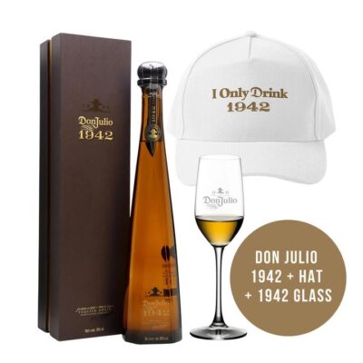 Don Julio 1942 Añejo Tequila 750ml, 1942 Baseball Cap + 1942 Tequila Glass Booze Buddie Don Julio 1942 Añejo Tequila 750ml, 1942 Baseball Cap + 1942 Tequila Glass